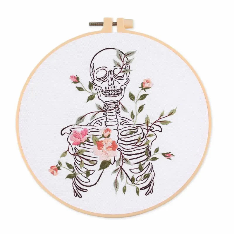 🌸Kit de Bordado Creativo – Diseño de Esqueleto con Flores🌸