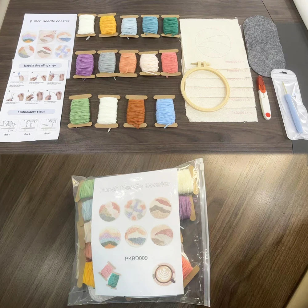 ✨Kit de Bordado Punch Needle – 6 Diseños Paisajes | Set para Posavasos Artesanales✨