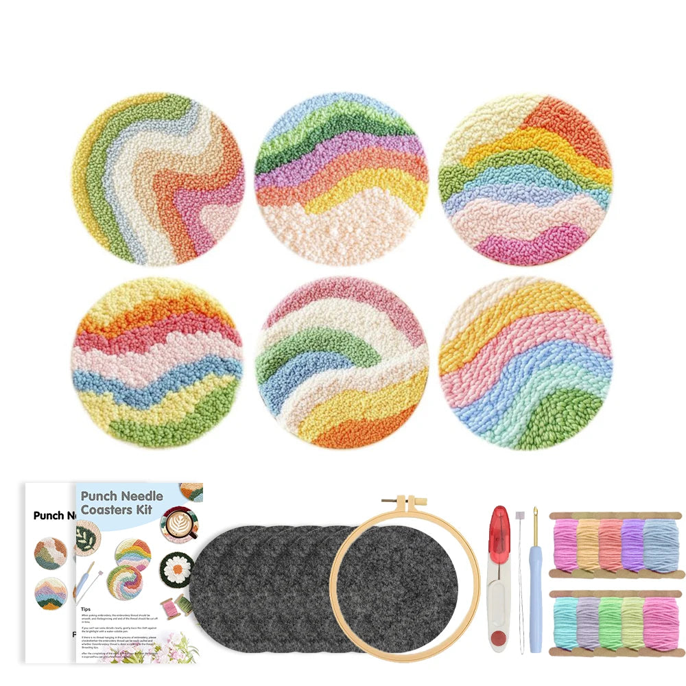 ✨Kit de Bordado Punch Needle – 6 Diseños Paisajes | Set para Posavasos Artesanales✨