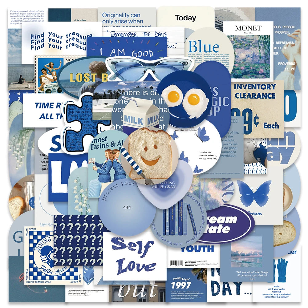 ✨Stickers Estilo Ins Cute y Aesthetic de color Azul Indigo✨