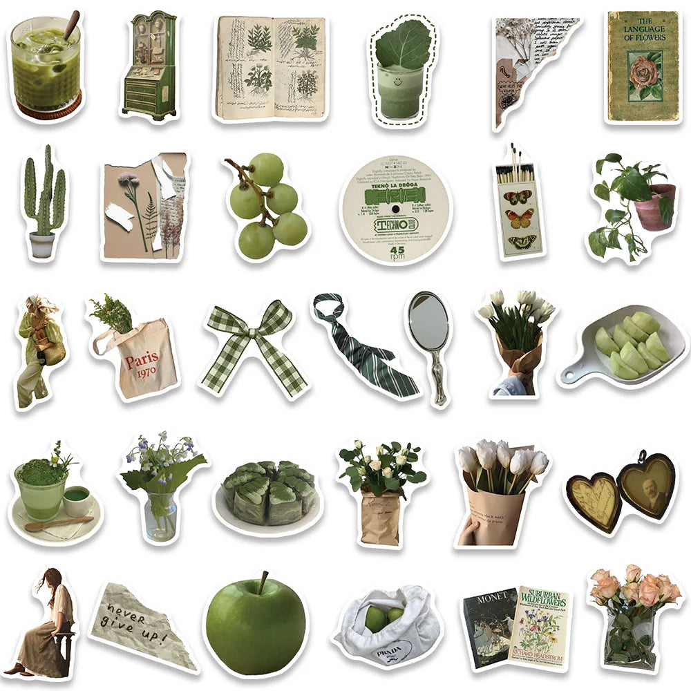 Stickers Estilo Ins Cute y Aesthetic color Verde