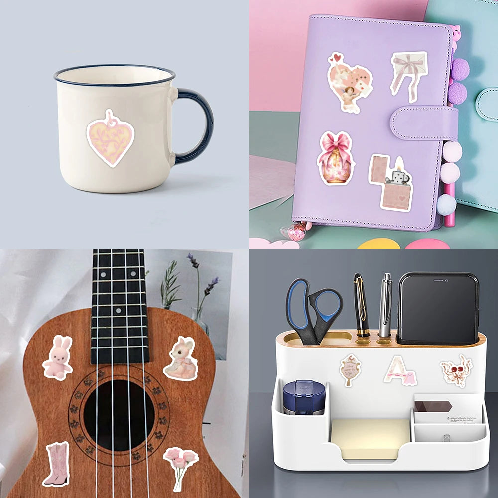 Stickers Estilo Ins Coquette Girl y Aesthetic de color Rosa