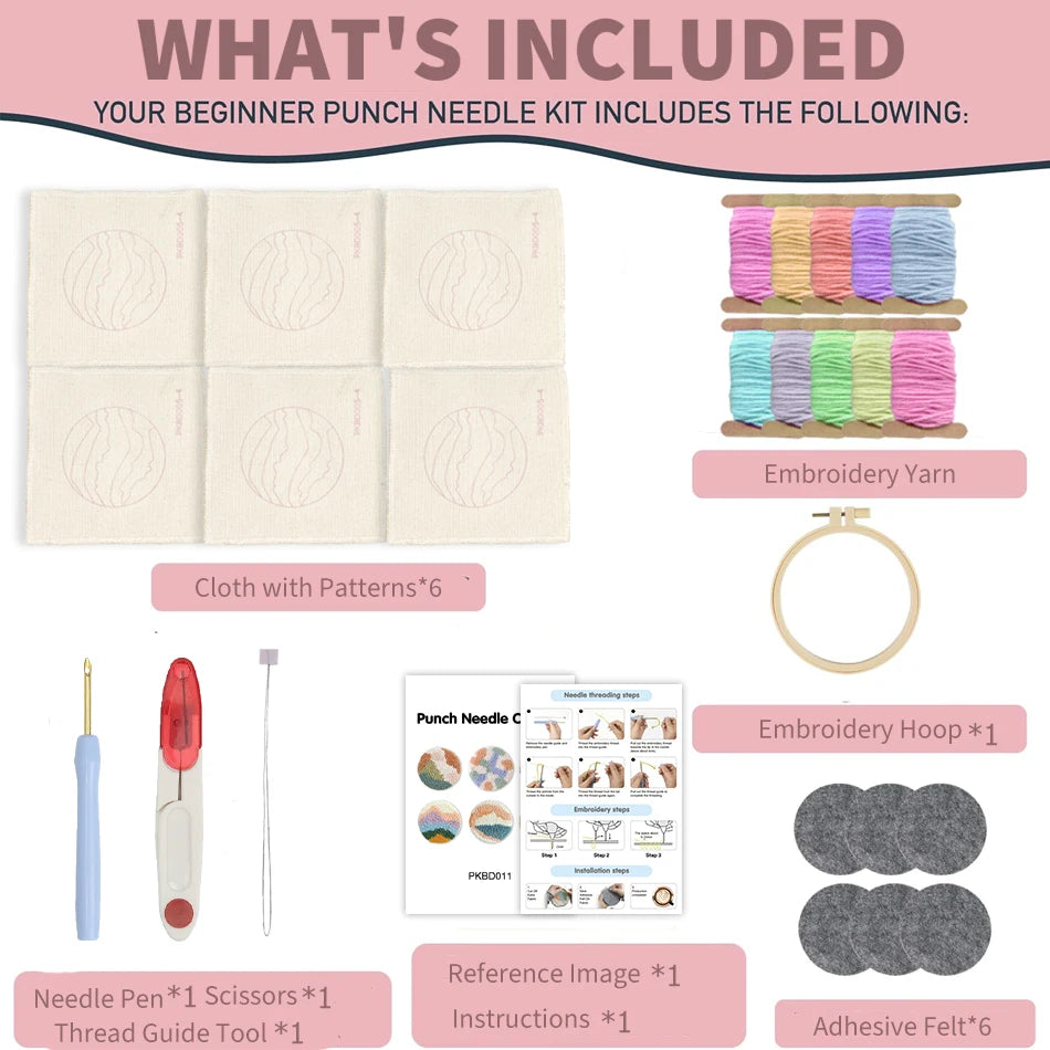 ✨Kit de Bordado Punch Needle – 6 Diseños Paisajes | Set para Posavasos Artesanales✨
