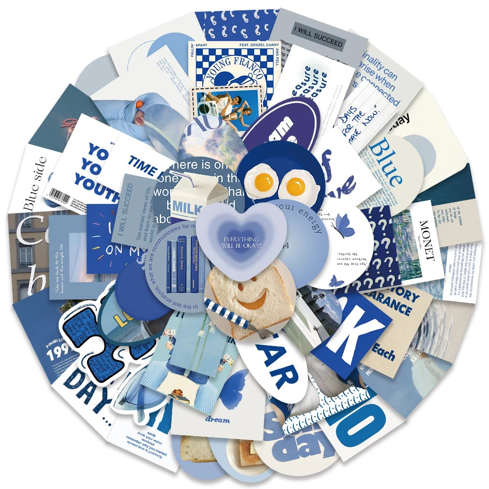 ✨Stickers Estilo Ins Cute y Aesthetic de color Azul Indigo✨