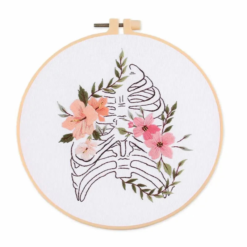 🌸Kit de Bordado Creativo – Diseño de Esqueleto con Flores🌸