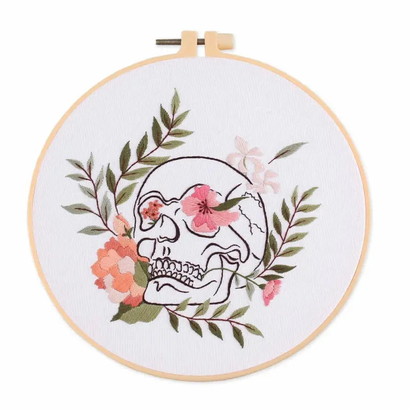 🌸Kit de Bordado Creativo – Diseño de Esqueleto con Flores🌸