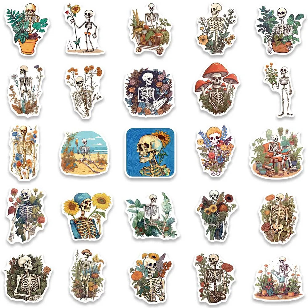Set de Stickers Cool de Flores y Esqueletos