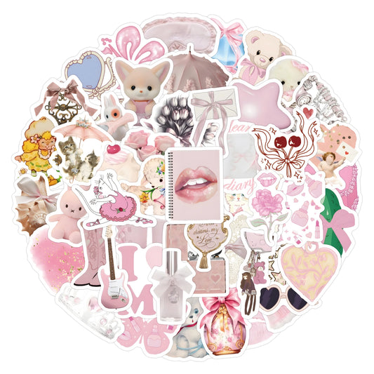 Stickers Estilo Ins Coquette Girl y Aesthetic de color Rosa