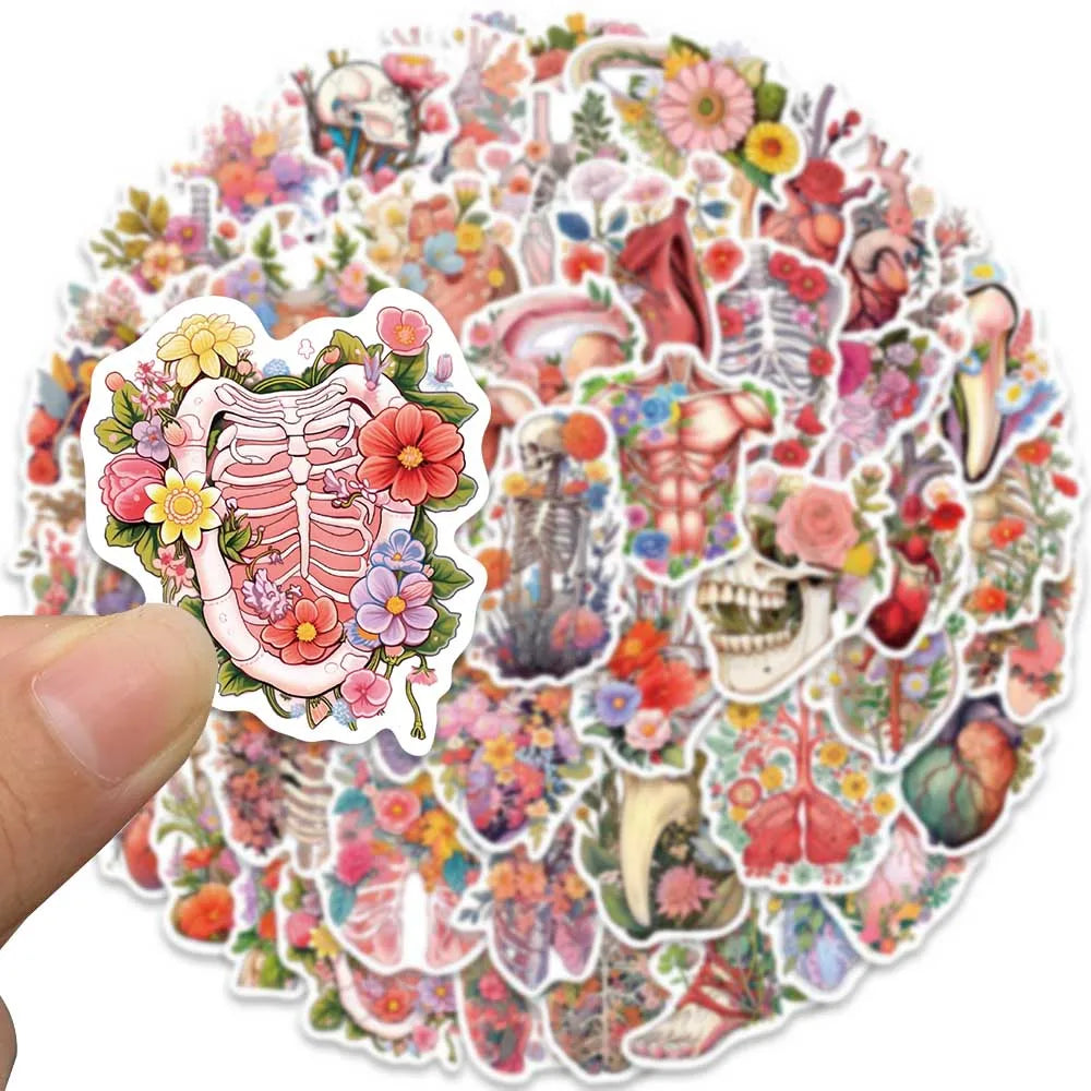 Set 2 de Stickers Cool de Flores y Esqueletos