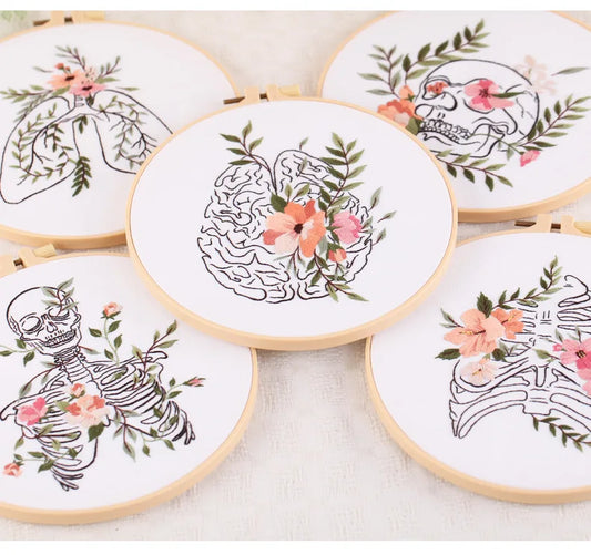 🌸Kit de Bordado Creativo – Diseño de Esqueleto con Flores🌸