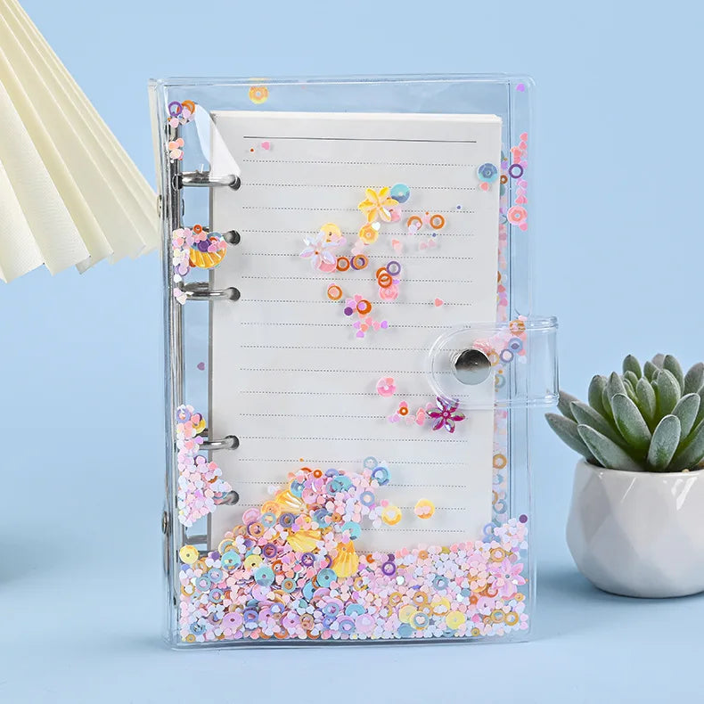 ✨Libreta A6 Transparente con Brillos y Diseño Kawaii✨