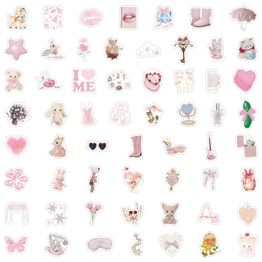 Stickers Estilo Ins Coquette Girl y Aesthetic de color Rosa
