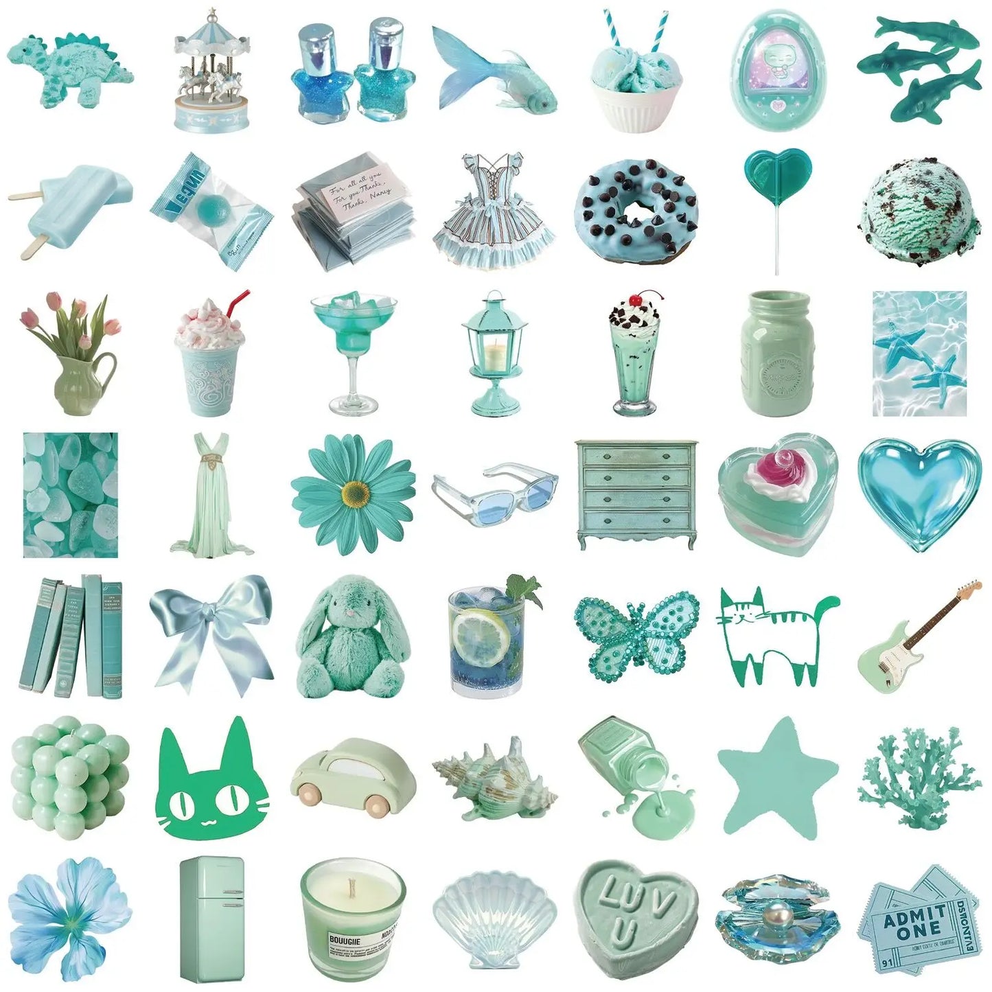 ✨Stickers Estilo Ins Cute y Aesthetic de color verde Menta✨