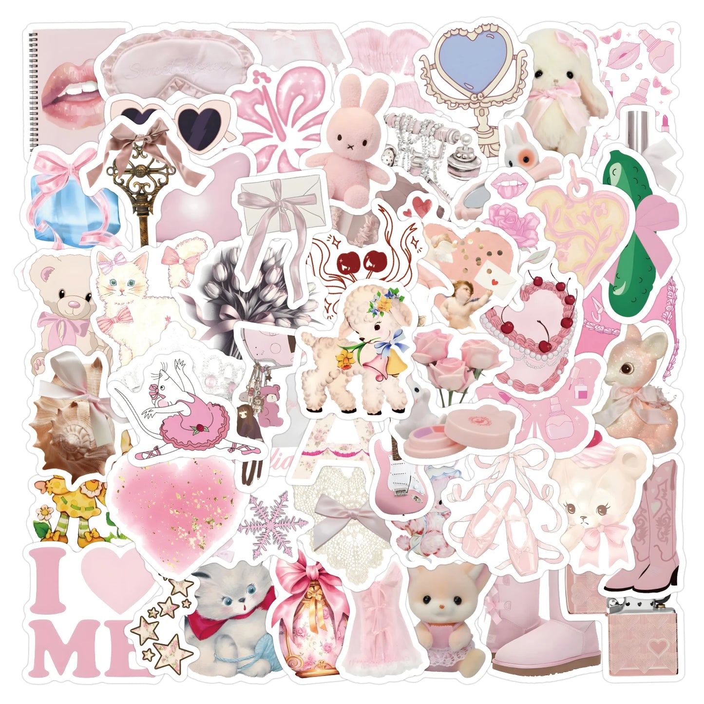 Stickers Estilo Ins Coquette Girl y Aesthetic de color Rosa