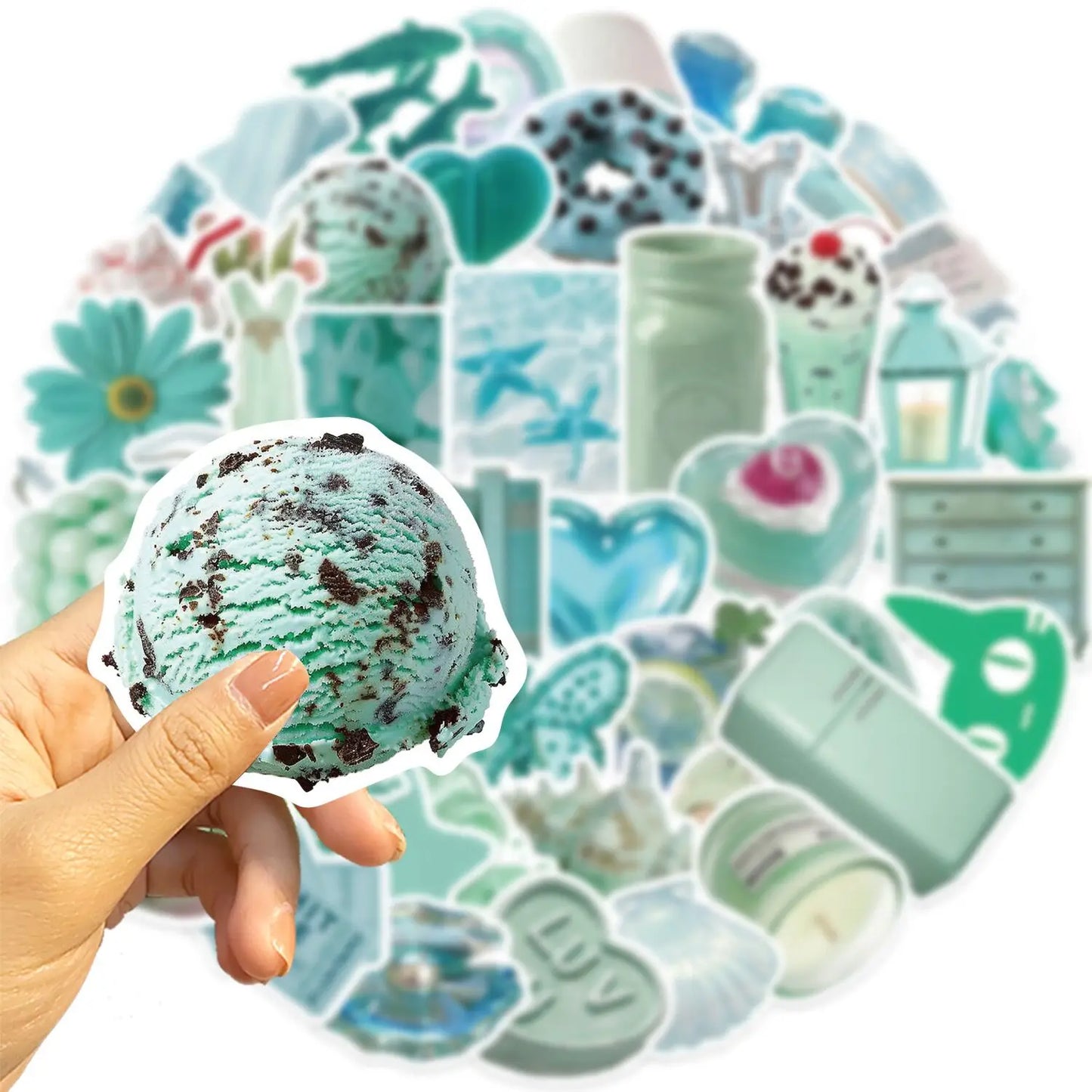 ✨Stickers Estilo Ins Cute y Aesthetic de color verde Menta✨