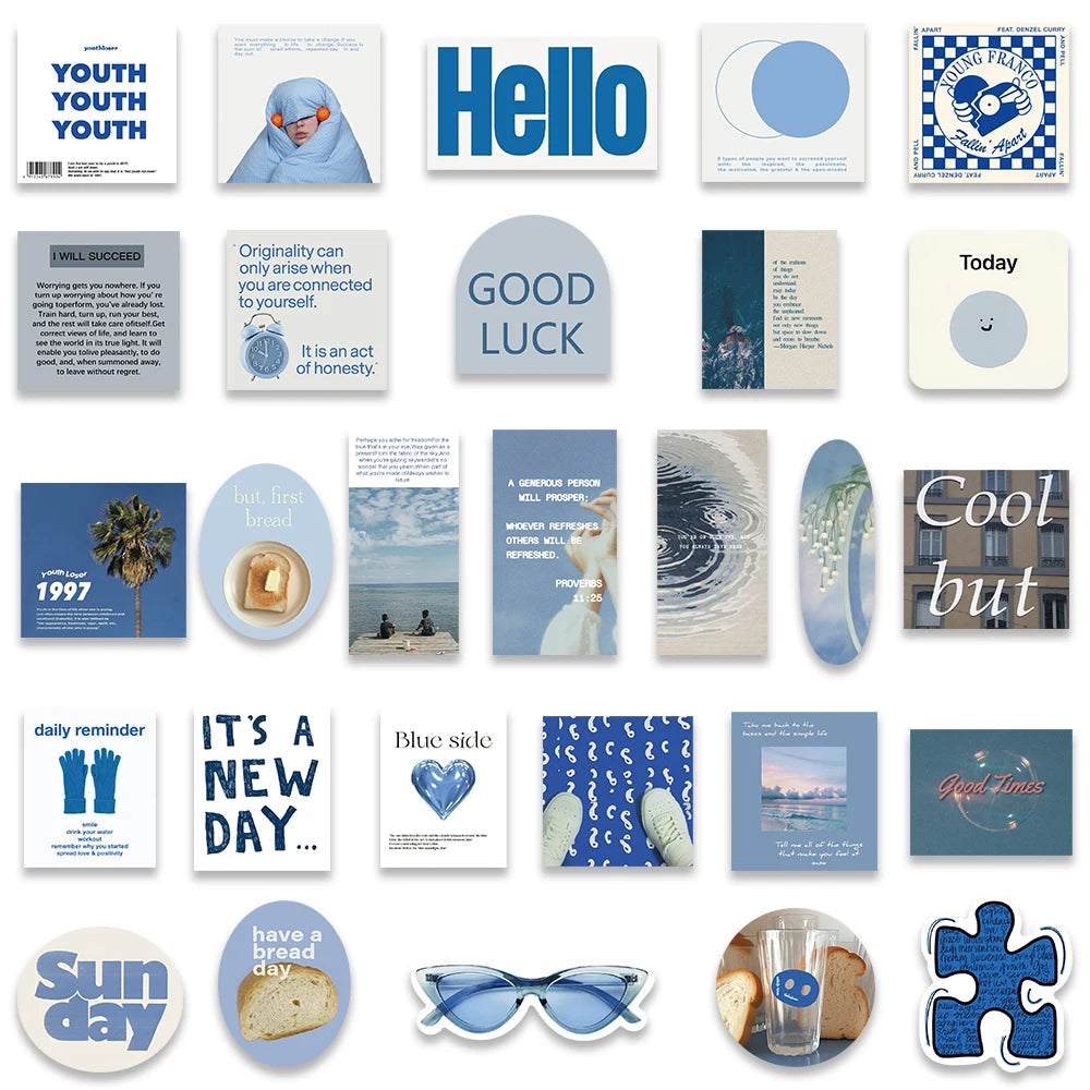 ✨Stickers Estilo Ins Cute y Aesthetic de color Azul Indigo✨