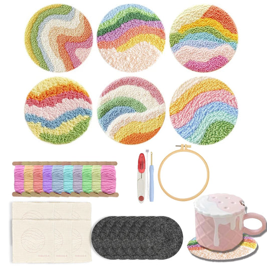 ✨Kit de Bordado Punch Needle – 6 Diseños Paisajes | Set para Posavasos Artesanales✨